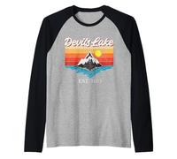 Devils Lake Home Town Vintage Sunset USA Vacaciones Camiseta Manga Raglan