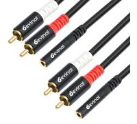 Devinal Cable de 1/8 hembra a RCA Y, doble RCA macho a hembra de 3,5 mm, adaptador divisor en Y estéreo de 30 cm (paquete de 2)