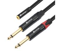 Devinal Cable divisor de 3,5 mm a doble 1/4 Y, 1/8 pulgadas hembra TRS a Dual 6,35 mm TS macho, hembra Mini Jack estéreo a 2 cuartos de pulgada Mono Convertidor 1 pies