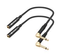 Devinal Cable TS macho en ángulo recto de 1/4 pulgadas a TS hembra de 1/4 pulgadas, adaptador de extensión de parche de conector mono de 6,35 mm, ideal para guitarra en forma de V de 1 pie, 2 piezas