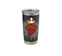 Devoción al Sagrado Corazón de Jesús Arte Católico Vintage Vaso térmico de acero inoxidable de doble pared