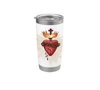 Devoción al Sagrado Corazón de Jesús Arte Católico Vintage Vaso térmico de acero inoxidable de doble pared