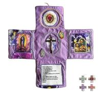 Devocional de Bolsillo Artesanal edición Fe, Libro de Oración de Bolsillo Bordado a Mano, Colcha Cristiana Plegable, Libros Devocionales Diarios, Kit de Viaje Católico con Cruz E Imágenes(Purple)