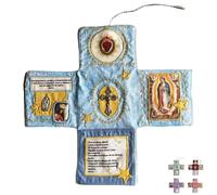 Devocional de Bolsillo Artesanal edición Fe, Libro de Oración de Bolsillo Bordado a Mano, Colcha Cristiana Plegable, Libros Devocionales Diarios, Kit de Viaje Católico con Cruz E Imágenes(Blue)