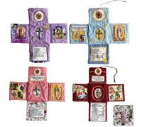 Devocional de Bolsillo Artesanal - Edición Fe, Santuario Católico de Bolsillo Bordado a Mano con Cruz de Plata, Colcha de Oración, Mini Colchas con Las Sagradas Escrituras, Regalo Cristiano(4 colors)
