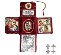 Devocional de bolsillo hecho a mano, edición de fe, kit de oración de viaje católico de 10 pulgadas con cruz, bolsa de tela plegable en forma de cruz, imágenes de santos y oraciones españolas, regalo