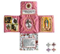 Devocional de bolsillo hecho a mano, edición de fe, kit de oración de viaje católico de 10 pulgadas con cruz, bolsa de tela plegable en forma de cruz, imágenes de santos y oraciones españolas, regalo