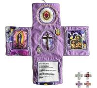 Devocional de bolsillo hecho a mano, edición de fe, kit de oración de viaje católico de 10 pulgadas con cruz, bolsa de tela plegable en forma de cruz, imágenes de santos y oraciones españolas, regalo