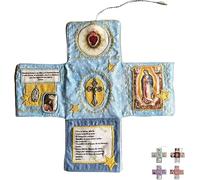 Devocional de bolsillo hecho a mano, edición de fe, kit de oración de viaje católico de 10 pulgadas con cruz, bolsa de tela plegable en forma de cruz, imágenes de santos y oraciones españolas, regalo