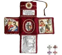 Devocional de bolsillo hecho a mano, edición de fe, kit de oración de viaje católico de 10 pulgadas con cruz, bolsa de tela plegable en forma de cruz, imágenes de santos y oraciones españolas, regalo