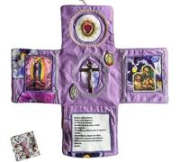Devocional de bolsillo hecho a mano, edición de fe, libro de oración de bolsillo bordado hecho a mano, bolsa de tela plegable en forma de cruz de 10 pulgadas, kit de viaje católico con cruz, imágenes