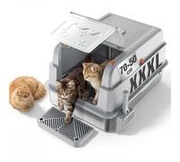 Devoko Arenero Acero Inoxidable Gatos, Caja de Arena para Gatos XXXL con Tapa, Incluye Kit Desodorante y Pala, Apto para Gatos Grandes de hasta 20 kg, Arenero Cerrado para Gatos 3 en 1, Gris Claro