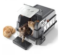 Devoko Arenero Acero Inoxidable Gatos, Caja de Arena para Gatos XXXL Desmontable, Antifugas Líquidos, Bandeja Antiadherente, Fácil Limpieza, con Desodorante y Pala. Para Gatos hasta 20 kg, Gris Oscuro