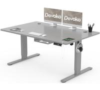 Devoko Escritorio Elevable 140x80cm con Tablero de 18 mm, Ruedas y Puerto Type-C, Escritorio Eléctrico, Regulable en Altura con Bandeja de Gestión de Cables (Gris)