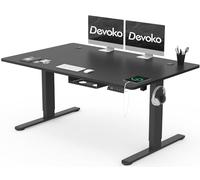 Devoko Escritorio Elevable 140x80cm con Tablero de 18 mm, Ruedas y Puerto Type-C, Escritorio Eléctrico, Regulable en Altura con Bandeja de Gestión de Cables (Negro)