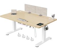 Devoko Escritorio Elevable 140x80cm con Tablero de 18 mm, Ruedas y Puerto Type-C, Escritorio Eléctrico, Regulable en Altura con Bandeja de Gestión de Cables (Beige)