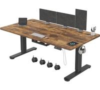 Devoko Escritorio Elevable Eléctrico 160 x 80 cm de Carga USB A, Escritorio Ajustable en Altura con Tablero, 3 Función de Memoria y Anticolisión, Regulable en Altura 72-118cm, Marrón