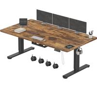 Devoko Escritorio Elevable Eléctrico 180 x 80 cm de Carga USB C, Escritorio Ajustable en Altura con Tablero, 3 Función de Memoria y Anticolisión, Regulable en Altura 72-118cm, Marrón