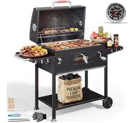 DEVOKO Parrilla carbón XXL con tapa, rejilla 71×43 cm, incluye termómetro, pinzas, guantes. Instrucciones claras, fácil limpieza con paño húmedo, se mantiene como nueva, para jardín, balcón y exterior