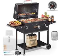 DEVOKO Parrilla de carbón XXL, barbacoas de carbón con tapa, barbacoa grande para balcón, jardín, exterior, barbacoa con parrilla de 71 × 43 cm/termómetro/pinzas para pescado/bandeja para barbacoa