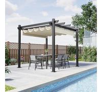Devoko Pergola Bioclimatica 3x3m, Pergolas de Jardin, con Fijaciones Magnéticas y Zona de Sombra Ajustable, Cenador Pergolas de Aluminio, Adecuada para Escenarios como Jardines y Patios, Beige