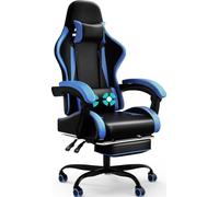 Devoko Silla Gaming con Masajeador, Silla Oficina con Reposapiés, Silla Juego de Carreras con una Carga de 150kg, Respaldo Ajustable Alto Silla Ergonomica de Juegos Reclinable 90-135°(Azul)