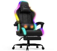 Devoko Silla Gaming con Masajeador y LED, Silla de Oficina Ergonómica con Reposapiés, Sillas Gaming para Oficina y Juegos con Iluminación RGB（Negro）