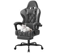 Devoko Silla Gaming Ergonómica de Tela Transpirable con Masaje Lumbar y Reposapiés Retráctil, Silla Gamer Reclinable con Asiento de Muelles Ensacados y Espuma Viscoelástica, Base Metálica, 50 kg, Gris