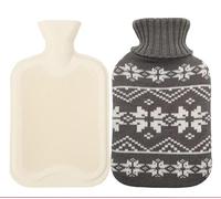 Devola Bolsa de agua caliente con funda de invierno suave pelusa, botellas de agua caliente rectangulares con cubierta lavable para botellas de punto, botella de cama para niños, bebés, adultos, 2 l,