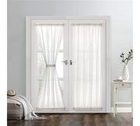 Devola Visillo de lino con aspecto de lino, cortina larga, moderna, monocolor, cortina semitransparente, cortina para puerta, cortina de ventana, cortina de cocina, color blanco, 1 unidad
