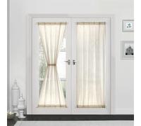 Devola Visillo de lino con aspecto de lino, cortina larga, moderna, monocolor, cortina semitransparente, cortina para puerta, cortina de ventana, cortina de cocina, cortina corta, beige, 1 unidad