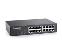 Devolo Gigabit Ethernet Switch 16 Puerto, unmanaged Switch Gigabit Ethernet, conmutador de Red, 1.000 Mbps, sin Ventilador, Negro