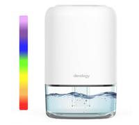 Devology Mini Deshumidificador Portátil Compacto 1100ml - Eléctrico y Energéticamente Eficiente - Eliminador de Moho, Humedad y Condensación - Super Silencioso <30dB 7 Colores LED para Luz de Ambiente