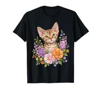 Devon Rex Gato Flor Floral Lindo Gatito Gráfico Camiseta