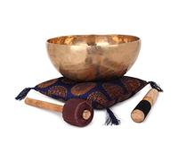 Devyom Cuenco sanador de sonido del Himalaya para meditación, martillado a mano, cuencos bengalíes dorados lisos con cojín golpeador y tambor, tamaño 28 cm de diámetro