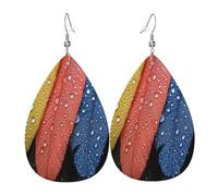 Dew Feather - Pendientes de piel con forma de lágrima para mujer, aretes colgantes ligeros de PVC, ganchos de plata 925, impresiones de doble cara, regalo hipoalergénico