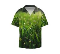 Dew on the Grass - Camisa de manga corta con botones para hombre, cuello cubano, informal, playa, vacaciones, Negro, Large-5X-Large