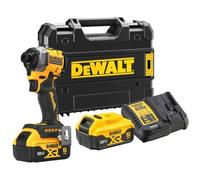 DeWalt Atornillador Impacto compacto sin escobillas XR 18V 1/4" 205Nm con 2 baterías Li-Ion 5Ah y maletín TSTAK, Multicolor