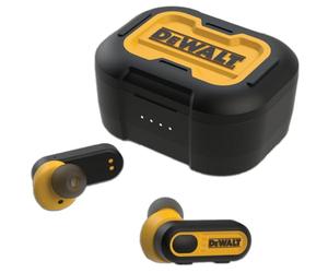 DEWALT Auriculares True Wireless - Bluetooth con Estuche Tipo C, más de 37h batería, configuración rápida iPhone, Resistentes para Trabajo y Exterior - Amarillo