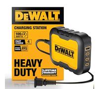 DEWALT Bloque de Cargador USB C Resistente de 4 Puertos, Cargador USB C de 100 W, Uso compartido de energía Inteligente, Cable de alimentación de 6 pies, Carga 4 Dispositivos compatibles con baterías