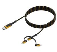 DeWALT Cable de carga combinado 3 en 1 de 1,8 metros USB A a USB C, Lightning® o USB-Micro reforzado con Kevlar® para soportar flexiones y flexiones repetidas para una vida útil más larga