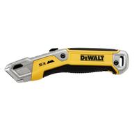 DeWALT Caja de metal de aleación fundida retráctil con mango ergonómico que incluye un compartimento impermeable para cinco cuchillas adicionales. También hay un agujero para cordón, se suministra con