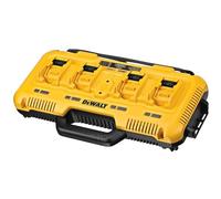 DEWALT DCB104-QW - Cargador rápido de cuatro sistemas, 18V incluyendo baterías XR Flexvolt, carga simultánea de 4 baterías, con indicador LED.