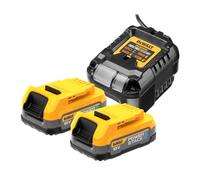 DEWALT DCB1102E2-QW - Kit de baterías 18V Powerstack 1,7 Ah, Tecnología innovadora de celdas tipo bolsa, Indicador de capacidad a través de LEDs, Incluye 2 baterías y cargador