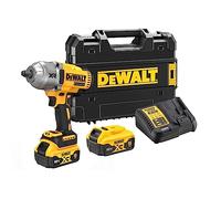 DEWALT DCF900P2T-QW - Llave de impacto a batería XR 18V, Par de apriete de 1.396 Nm y Par de afloje de 1.898 Nm, Incl. 2 baterías de 5.0Ah, cargador y caja T-STAK