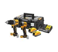DEWALT DCK2050E2T-QW - Kit: 1x Taladro percutor 18V XR DCD805, 1 Destornillador de impacto de ¼" DCF850, 2 baterías Powerstack de 18V/1,7Ah DCBP034, 1 cargador rápido de sistema DCB115