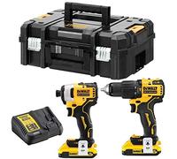 DEWALT DCK2062D2T-QW - Kit de Herramientas XR 18V, Taladro Percutor XR (DCD709), Atornillador de Impacto XR (DCF809), 2 Baterías Litio 2Ah, Maletín TSTAK II
