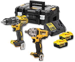 DEWALT DCK2077P2T - Juego de Taladro-Destornillador (DCD791), Llave Impacto (DCF894), Batería de litio de 18 V (2 baterías de 5 Ah) y Maletín TSTAK II