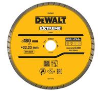 DEWALT - Disco de diamante con borde turbo híbrido, 180 mm de diámetro con un orificio de 22.23 mm, DX3961