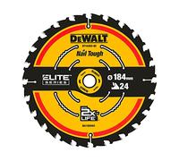 DEWALT DT10302-QZ - Hoja de sierra circular Elite, Diámetro de la hoja: 184/16 mm, Ancho de corte: 1,65 mm, 24 dientes, Ángulo de los dientes: 18°, Dientes de carburo ultra afilados, Nail Tough, Uso universal